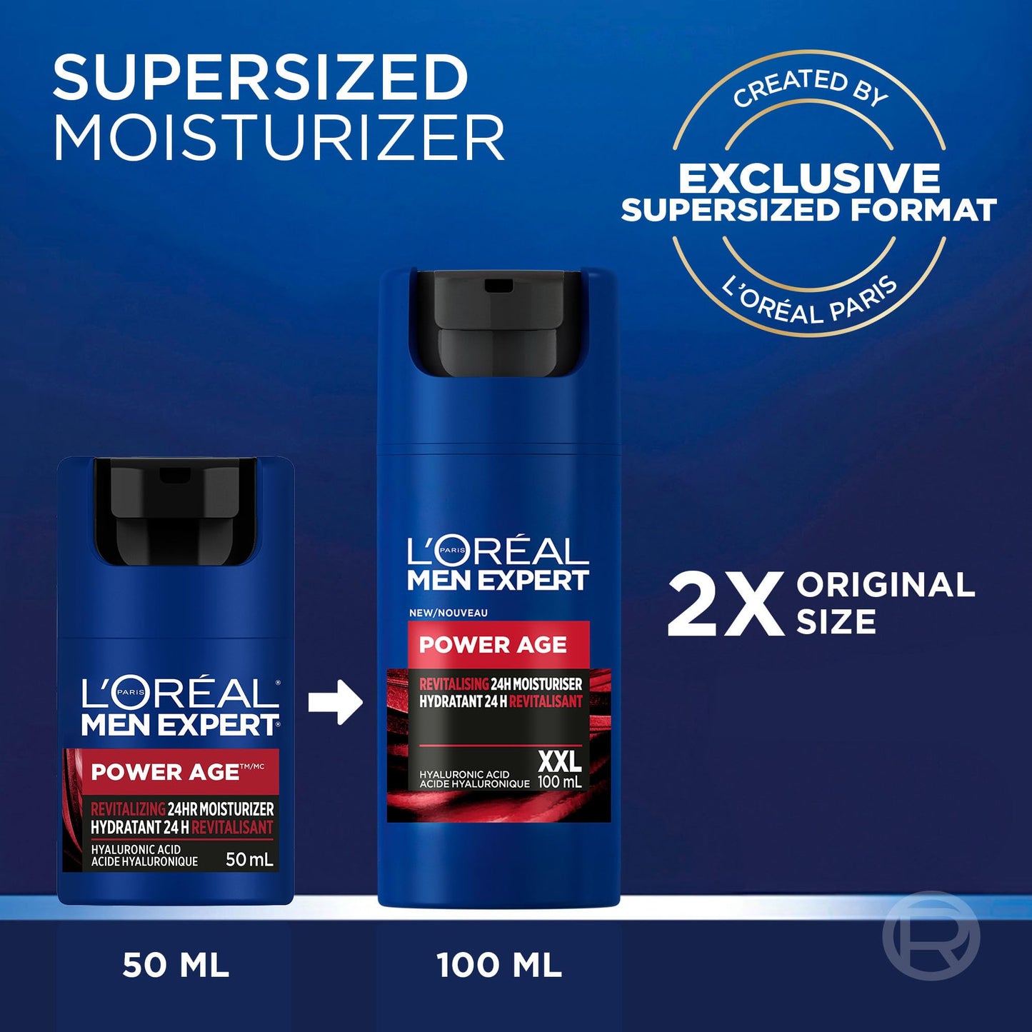 L'Oréal Paris Men Expert Power Age XXL 24 HR Hydrating Face Moisturizer for Men with Hyaluronic Acid & Vitamins, For Dry & Aging Skin, Fights Signs & Look of Aging, 100 mL - Available at All In One Marketplace Canada