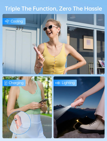 JISULIFE Handheld Mini Fan, 3 IN 1 USB Rechargeable Portable Fan [12-19 Working Hours] with Power Bank, Flashlight, Pocket Design for Travel/Summer/Concerts/Lash, Gifts for Women (Pink) - Available at All In One Marketplace Canada