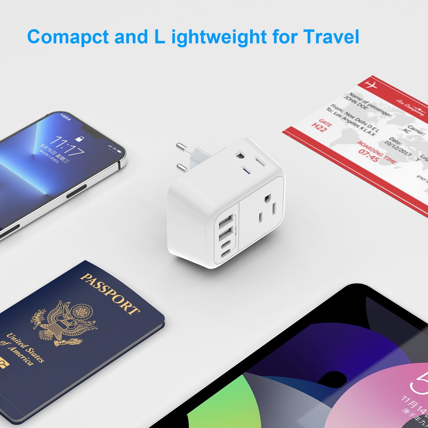 VYLEE Travel Plug Adapter with 4 AC Outlets and 4 USB Ports - European and International Power Adapter, Type C Plug Adapter Travel Essentials to Most Europe EU Spain Italy France Germany [1 Pack]
