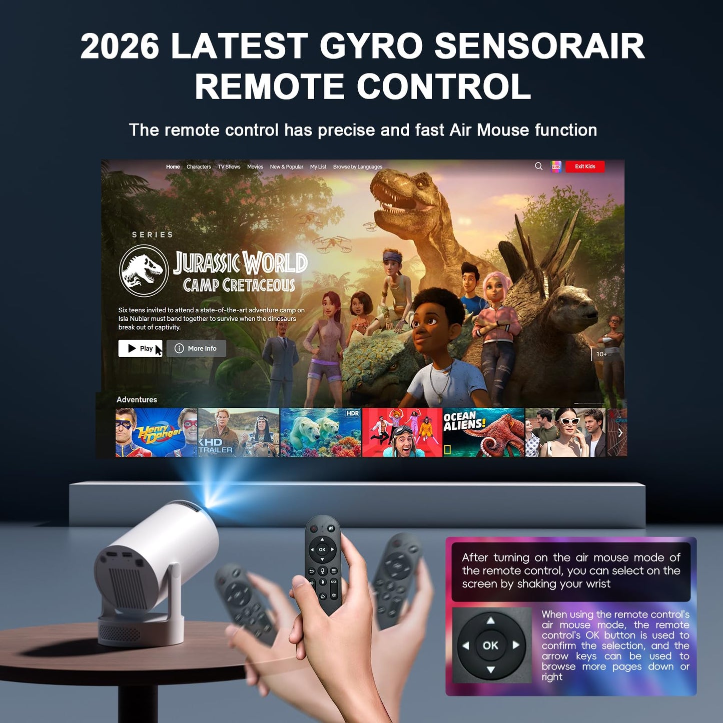 [Built-in Apps & 2026 Upgraded] Mini Projector with WiFi 6 and Bluetooth 5.4 Support 4K 1080P Auto Keystone 180° Rotatable Projector Portable Compatibile with HDMI/TV Stick/Memory Stick/Laptop, White