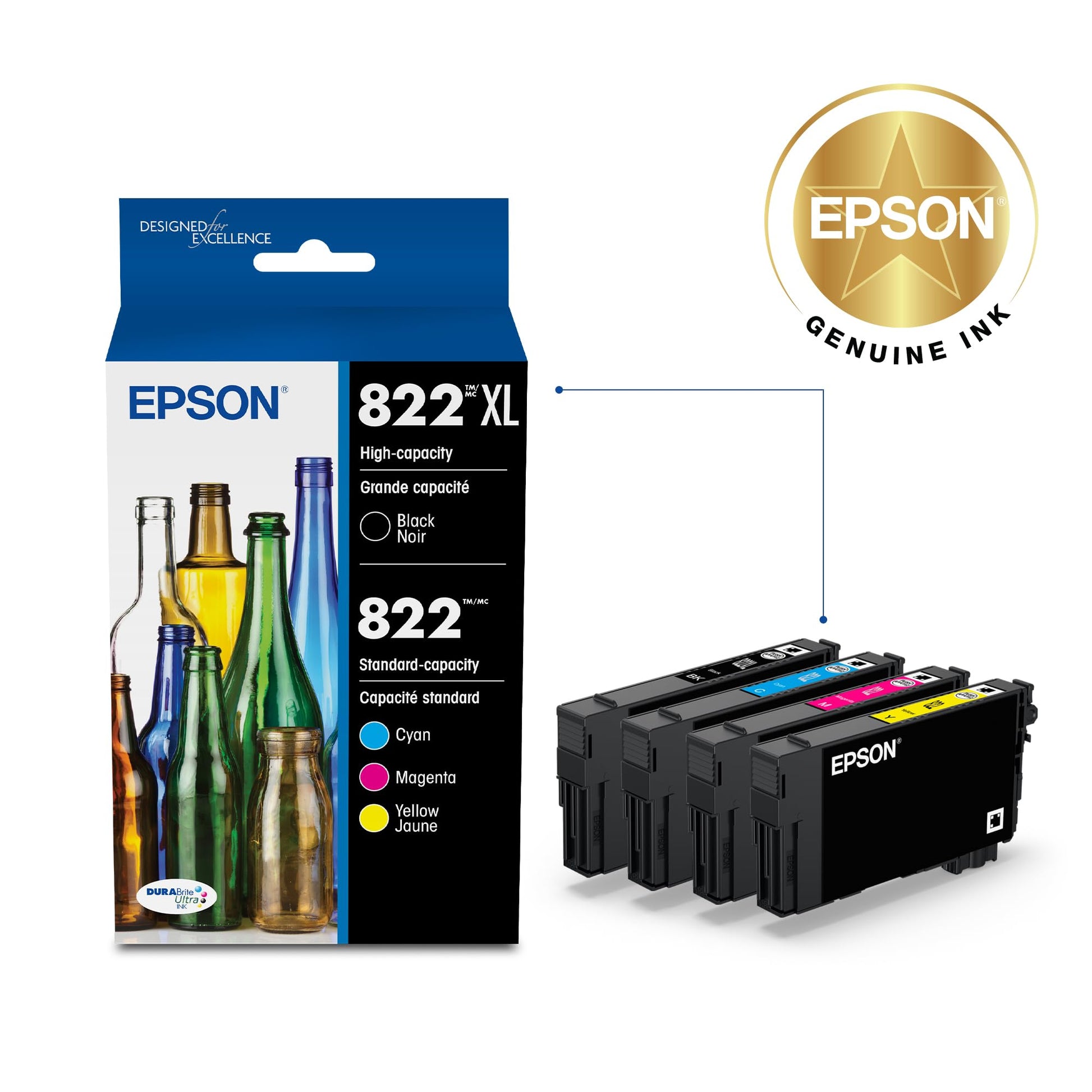 Epson 822 Genuine Ink Cartridge XL Black and Standard Color Combo Pack Epson