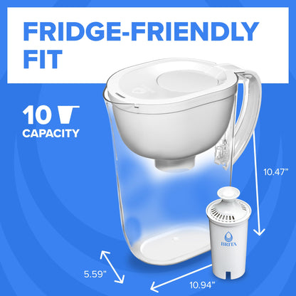 Brita 10 Cup Filter Pitcher with Smart Light Indicator, Reduces Chlorine taste and odour from Tap Water, Filters 151 Litres, Huron, White