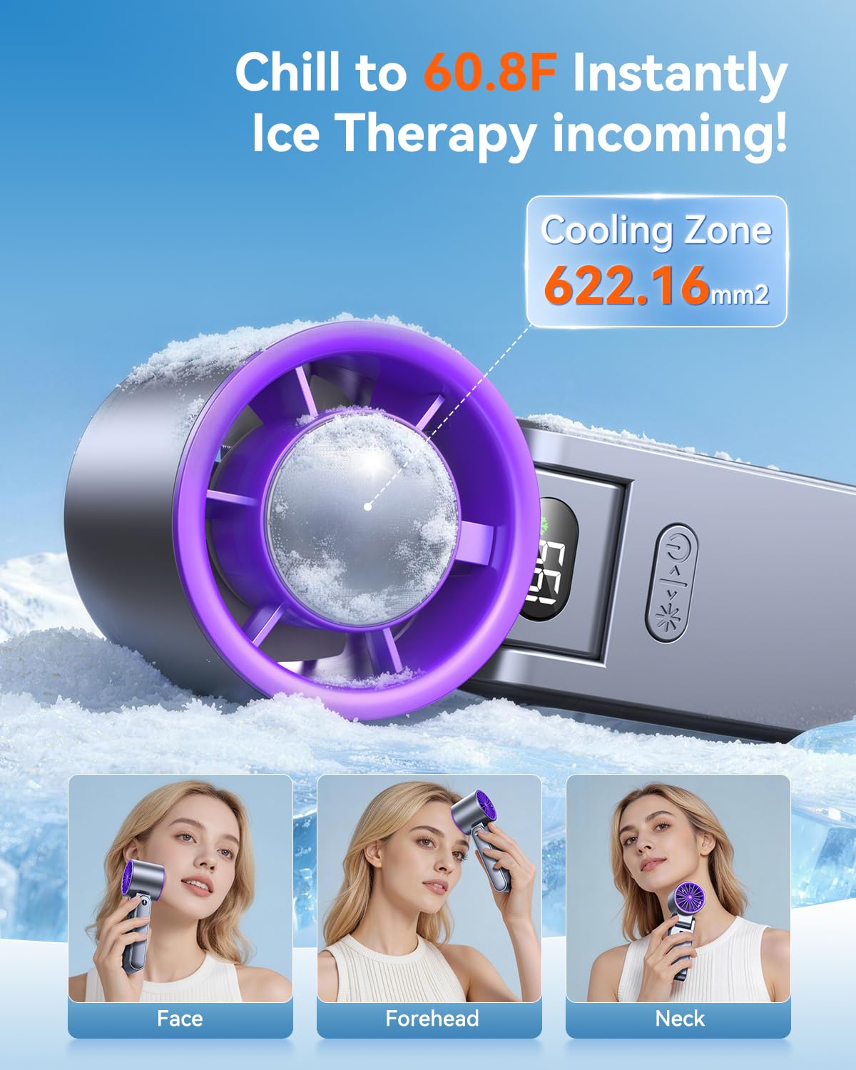 Portable Handheld Turbo Fan with Ice Cooler, 199 Speed Personal Fan,5500mAh Rechargeable,20H Cooling Time,20000 RPM Powerful Silent Motor, Summer Essential for Travel/Outdoor/Office, Grey Purple - Available at All In One Marketplace Canada