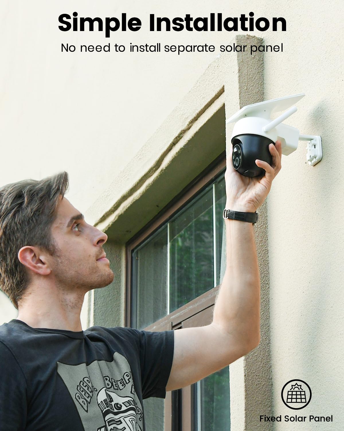 AOSU Solar Camera Security Outdoor - 100% Wire-Free Security Cameras Wireless Outdoor for Home Surveillance with Fixed Solar Panel, 360° View, Human Auto Tracking, 2K Color Night Vision,1 Pack
