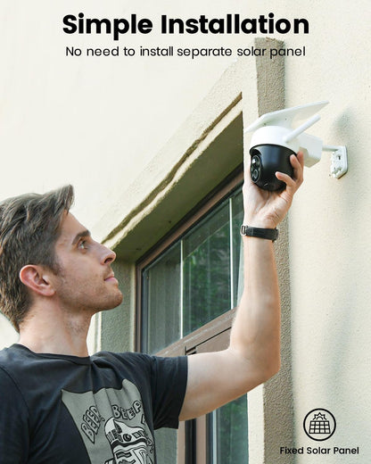 AOSU Solar Camera Security Outdoor - 100% Wire-Free Security Cameras Wireless Outdoor for Home Surveillance with Fixed Solar Panel, 360° View, Human Auto Tracking, 2K Color Night Vision,1 Pack
