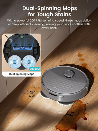 Lefant M3 Max Robot Vacuum and Mop,20000Pa Suction,Anti-Tangle Brushes, Smart Obstacle Avoidance,Auto Mop Washing,All-in-One Dock,9mm Mop Lifting,200RPM Spinning Mops, Smart Obstacle Avoidance,Gray