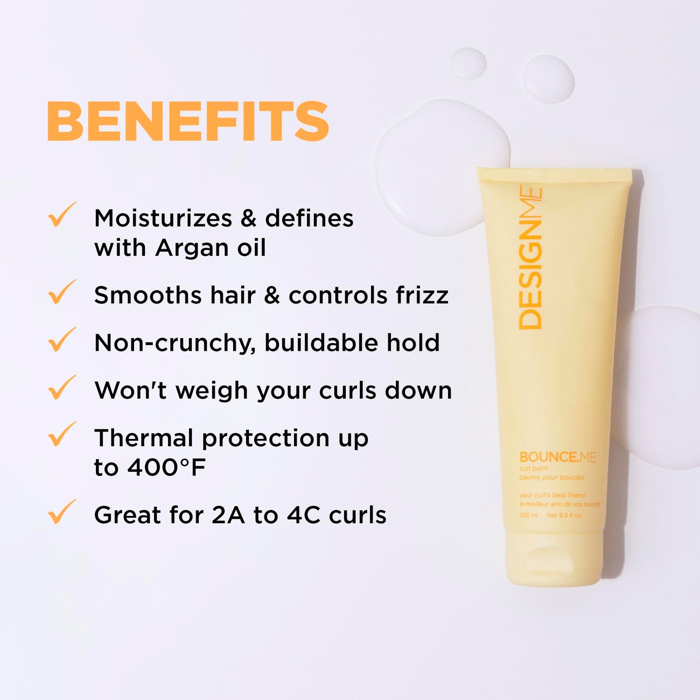DESIGNME BOUNCE.ME Hair Curling Cream | Curl Enhancer with Argan Oil | Hair Curling Balm Sulfate-free, 250mL - Available at All In One Marketplace Canada