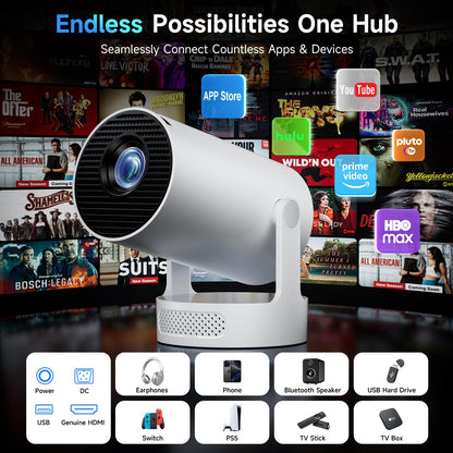 Kimwood Projector with Upgraded HiFi Speaker, [Built-in Apps] 1080P Mini Portable Projector Lower Noise Auto Keystone WiFi 6 Bluetooth 5.4 Ultra Short Throw Projectors Big Screen in Small Room