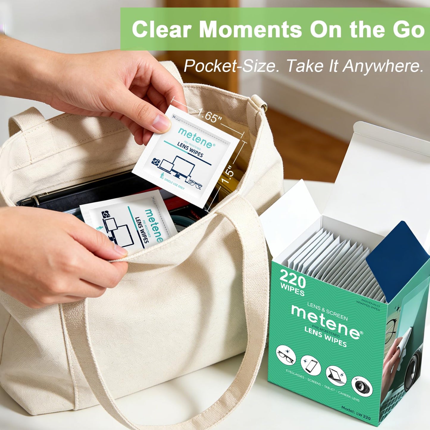 Metene Lens Wipes, 220 Pre-Moistened Individually Wrapped Glasses Wipes - Available at All In One Marketplace Canada