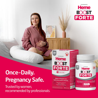 Hemeboost Forte 696 mg Heme Iron Supplements Polypeptide, (34.8 mg Elemental Iron), Prevents Iron Deficiency & Anemia, Better Absorption, Well-Tolerated Formula, Safe for Pregnancy, 30 Tablets - Available at All In One Marketplace Canada