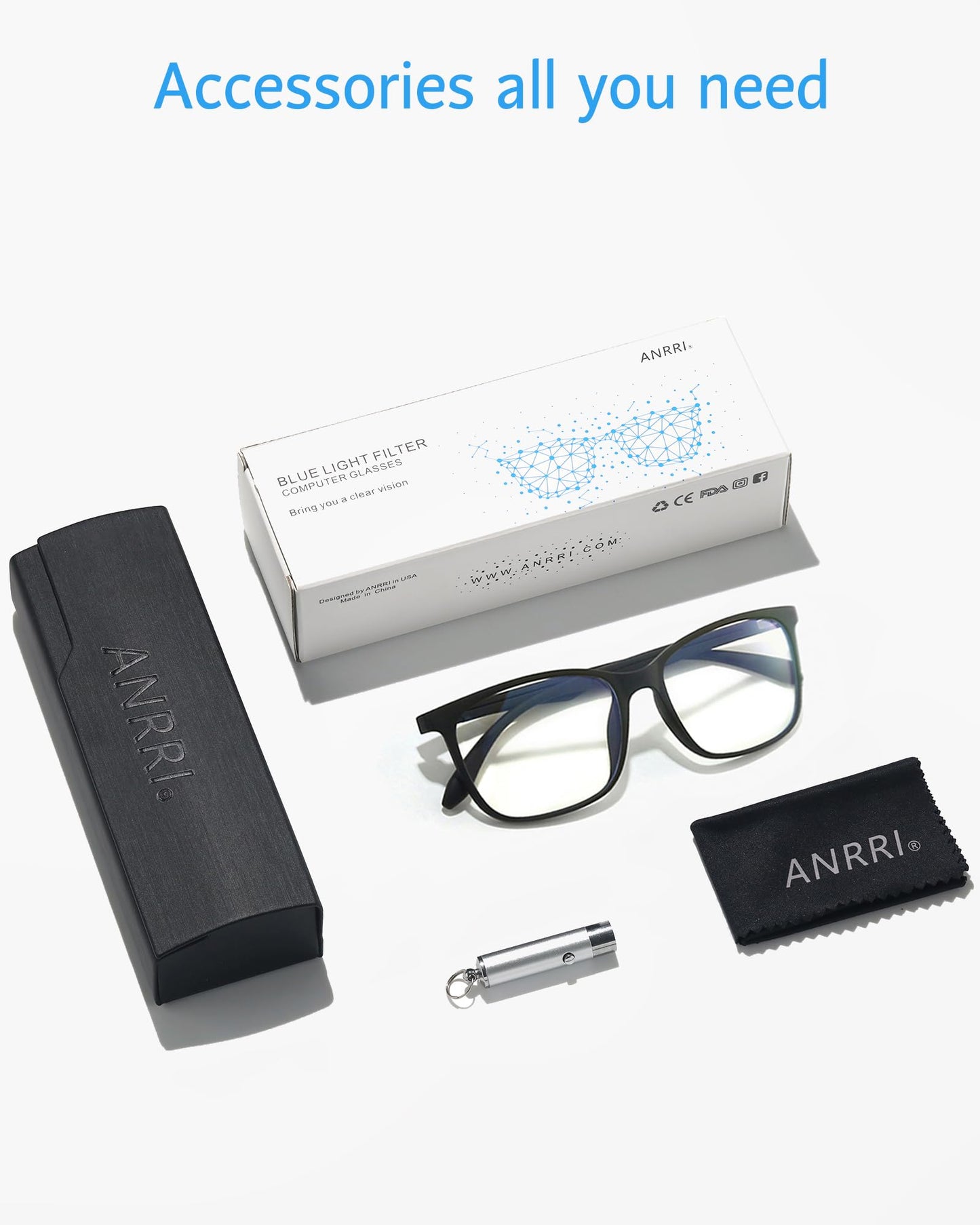 ANRRI Blue Light Blocking Glasses for Computer Use, Anti Eyestrain Lens Lightweight Frame Eyeglasses, Black, Men/Women ANRRI