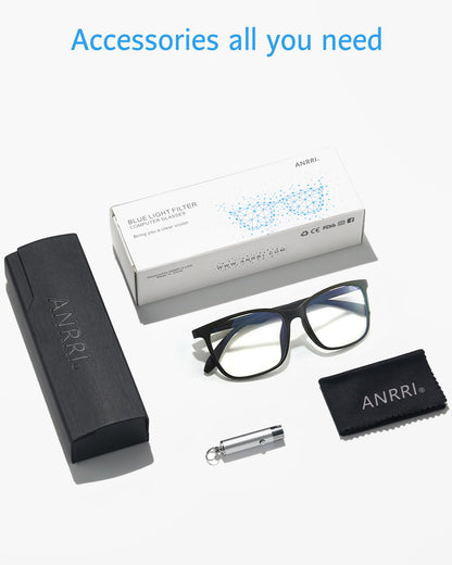 ANRRI Blue Light Blocking Glasses for Computer Use, Anti Eyestrain Lens Lightweight Frame Eyeglasses, Black, Men/Women ANRRI
