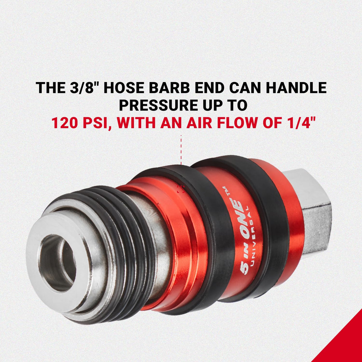Milton Industries 1750 5 in ONE Universal Safety Exhaust Quick-Connect Industrial Coupler, 1/4" FNPT -Box of 5 , Red