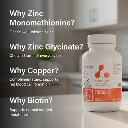 ATP LAB - Synerzinc, 90 Capsules 90-Day Supply - Zinc Supplement An Essential Mineral - Helps to Maintain Healthy Skin and Immune Function - Helps to Produce and Repair Connective Tissue - Available at All In One Marketplace Canada