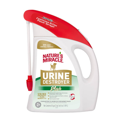 Nature's Miracle Urine Destroyer Plus For Dogs With Flip & Go Sprayer, 64 Ounces, Enzymatic Formula For Dogs Powers Out Tough Dog Urine Messes And Yellow, Sticky Residue Nature's Miracle