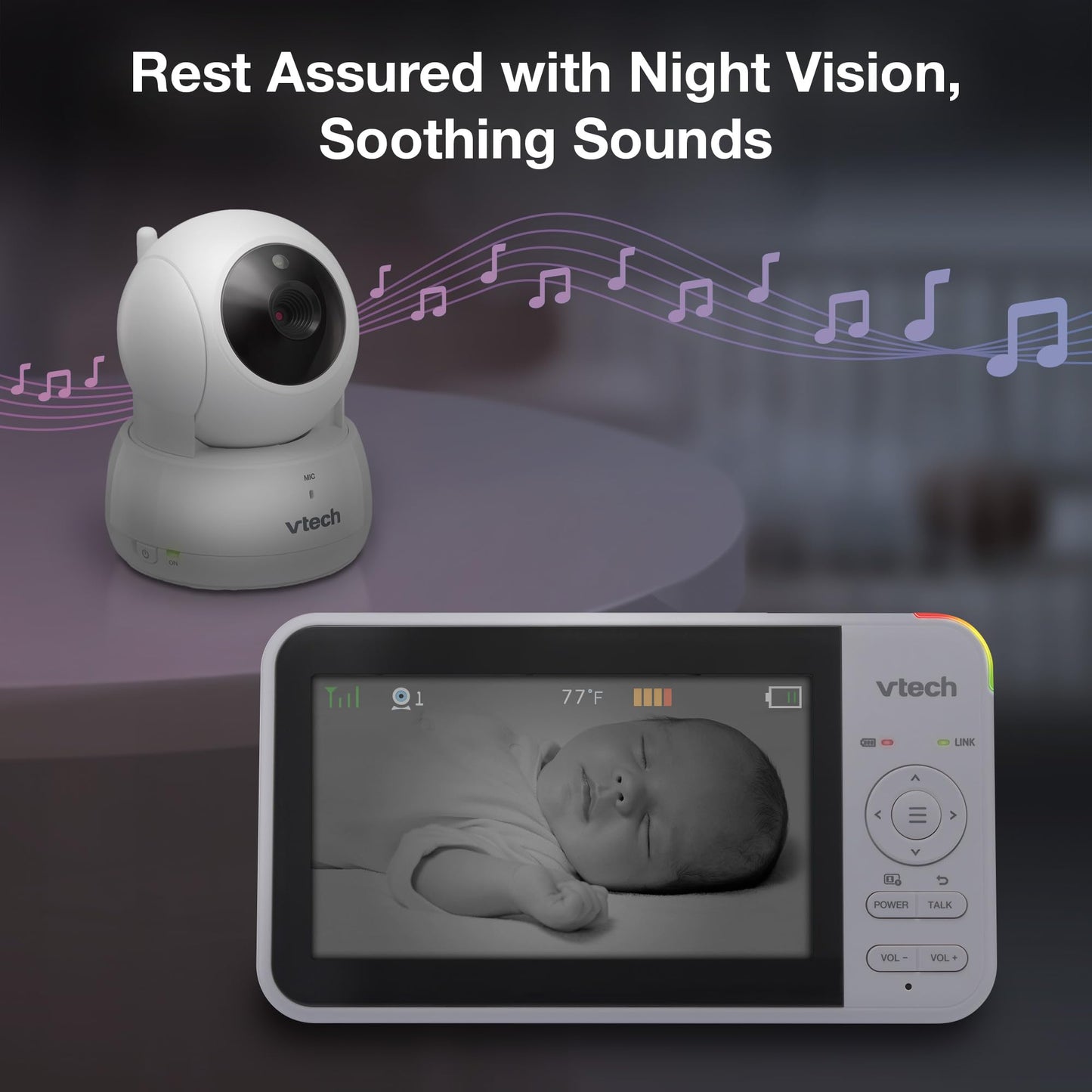 VTech VM924-2 Pan & Tilt Video Baby Monitor with 2 Cameras, 5" LCD Screen, Up to 17 Hrs Video Battery Life(2600 mAh), 1.33x Zoom, Night Vision, Best-in-Class 1000ft Range, Soothing Sounds, 2-Way Talk 🍁 All In One Marketplace Canada