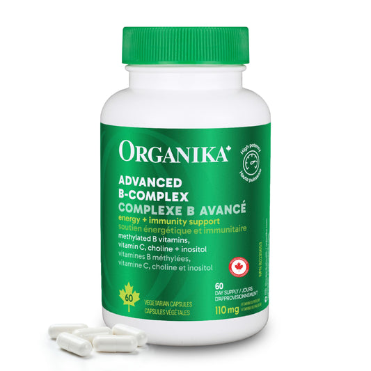 Organika Canadian-Made Advanced B-Complex 110mg- Energy and Immunity Support, Methylated B-Vitamins for Enhanced Absorption- 60vcaps - Available at All In One Marketplace Canada