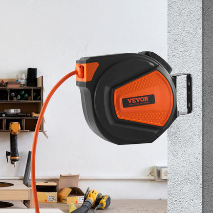 VEVOR Retractable Air Hose Reel, 3/8 in x 50 FT Hybrid Air Hose Max 300PSI, Air Compressor Hose Reel with 5 ft Lead in, Ceiling/Wall Mount Enclosed Air Reel, 180° Swivel Mount VEVOR