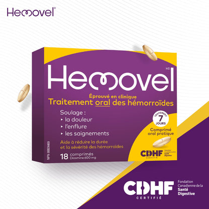 Hemovel Hemorrhoidal Oral Treatment - Clinically Proven, effective and convenient way to treat internal and external hemorrhoids and relieve pain, swelling and bleeding - 18 Tablets - Available at All In One Marketplace Canada