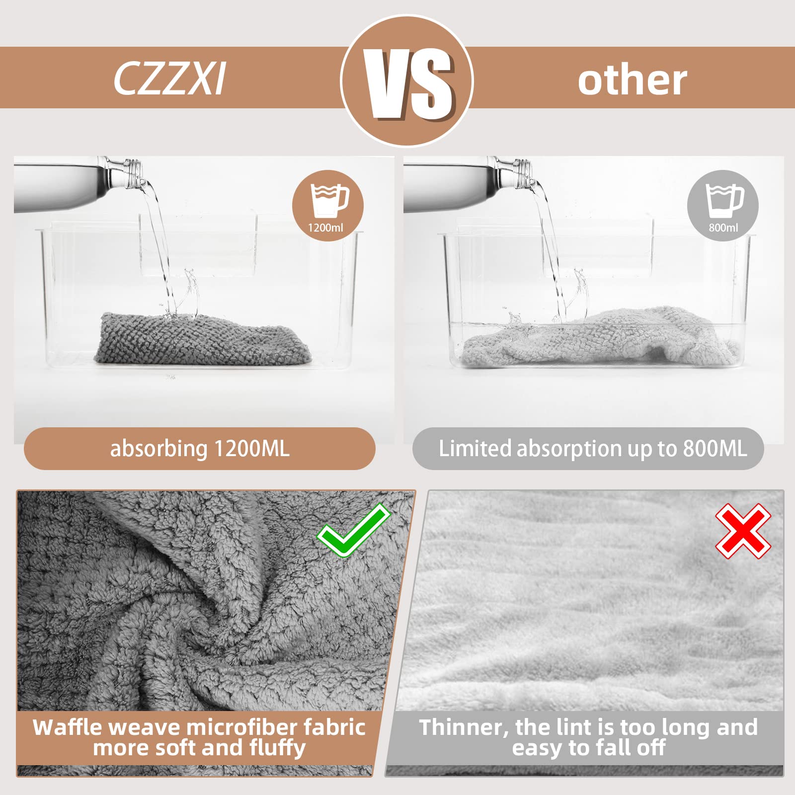 CZZXI 3 PCS Microfiber Hair Towel, Hair Wraps for Women Wet Hair, Fast Drying Hair Turban, Anti Frizz Head Towels Wrap for Curly Hair (Beige, Khaki, Grey)