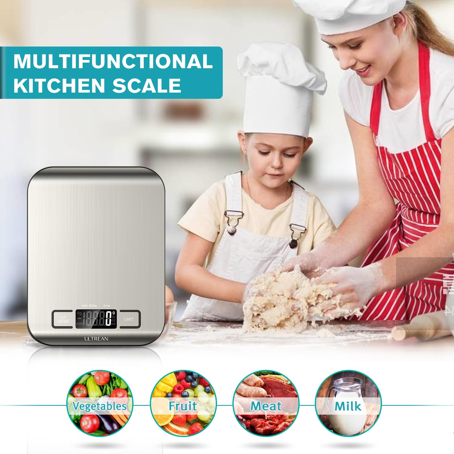 Ultrean Food Scale, Digital Kitchen Scale Weight Grams and Ounces for Baking and Cooking, 6 Units with Tare Function, 5kg/11lb (Batteries Included) - Available at All In One Marketplace Canada