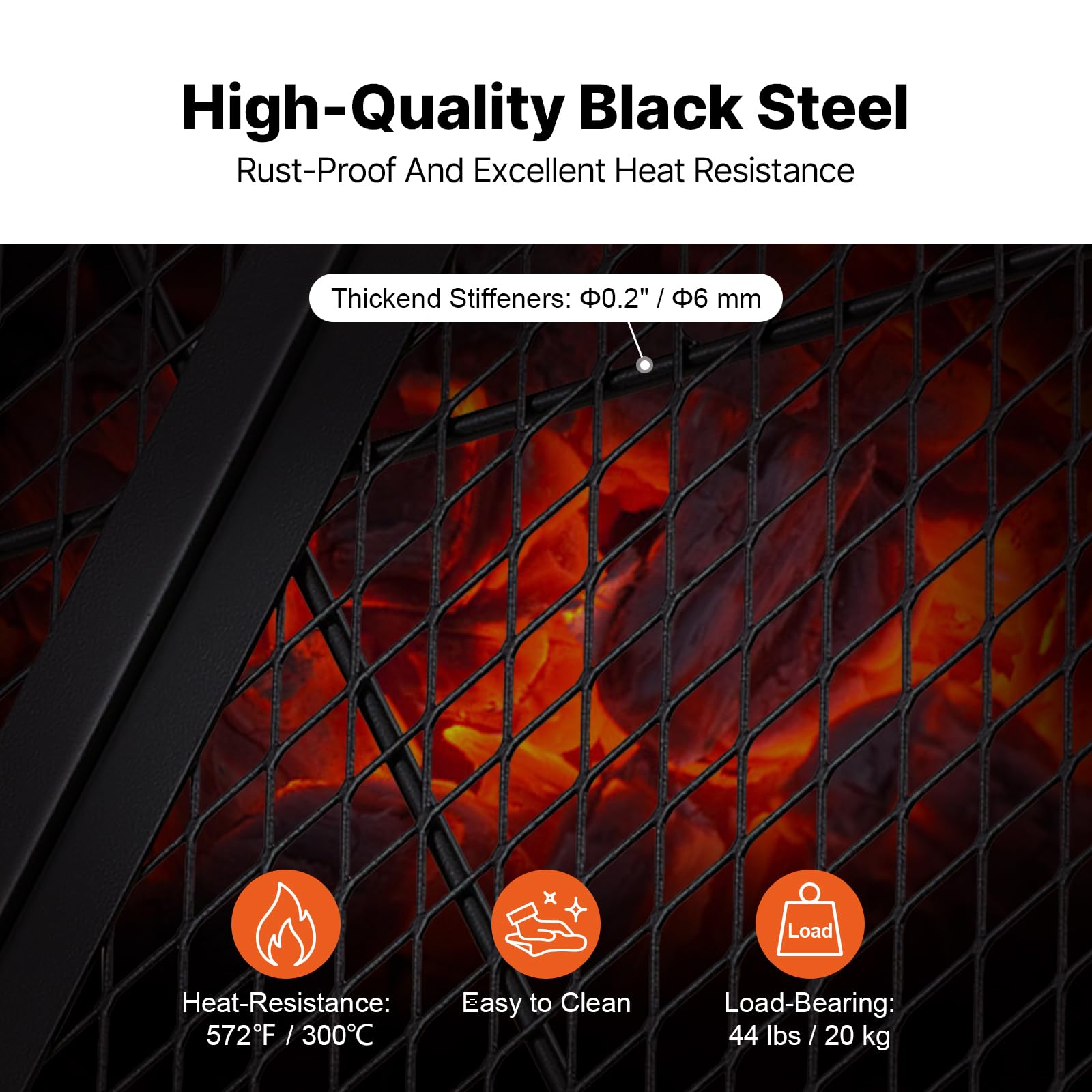 VEVOR X-Marks Fire Pit Grill Grate, Foldable Round Cooking Grate, Heavy Duty Steel Campfire BBQ Grill Grid with Handle and Support X Wire, Portable Camping Cookware for Outside Party, 36 Inch Black VEVOR