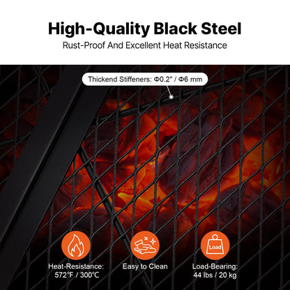 VEVOR X-Marks Fire Pit Grill Grate, Foldable Round Cooking Grate, Heavy Duty Steel Campfire BBQ Grill Grid with Handle and Support X Wire, Portable Camping Cookware for Outside Party, 36 Inch Black VEVOR