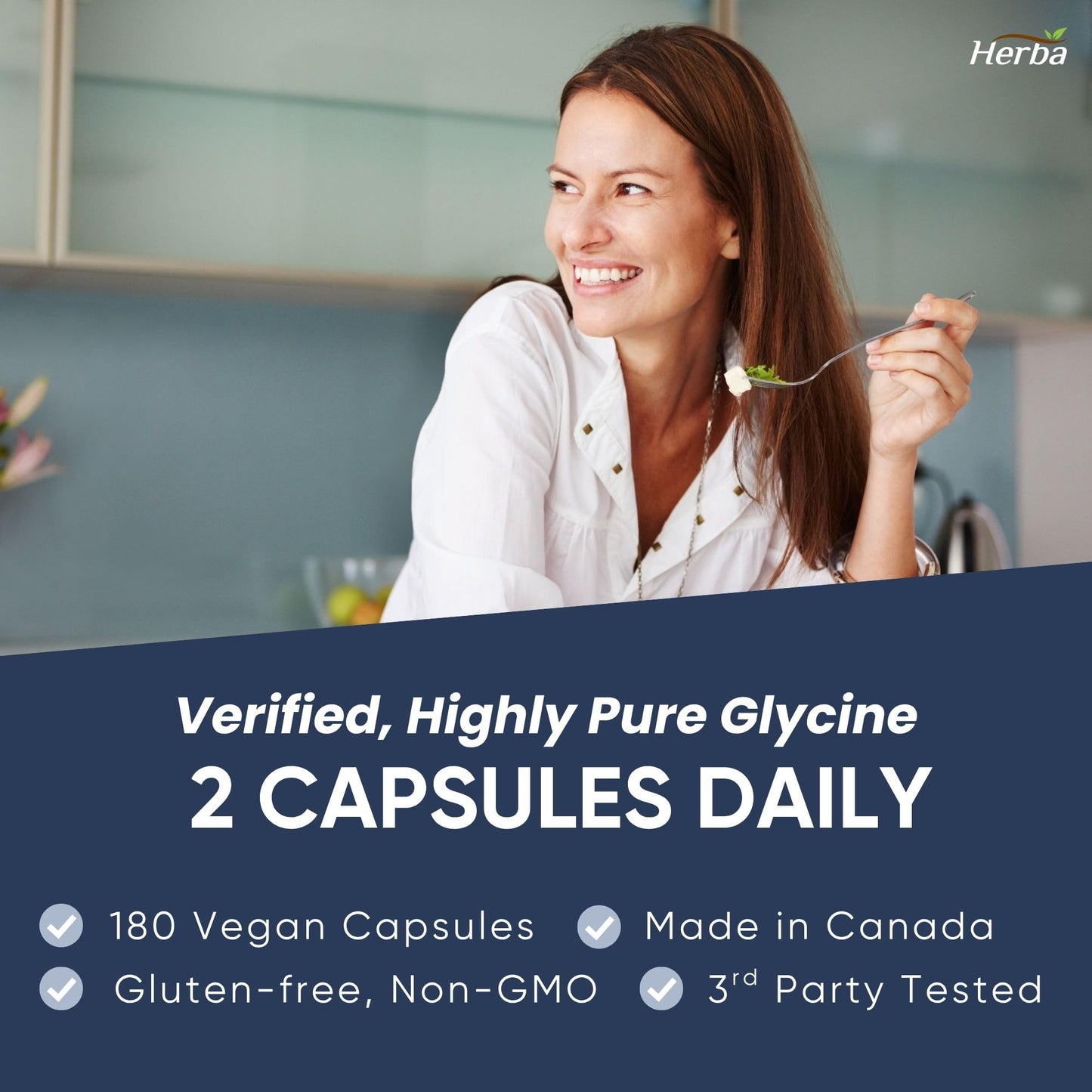 Herba Glycine Supplement 750mg - 180 Capsules | >99% Ultra Pure Glycine Capsules | Free-form Proteinogenic Amino Acids Supplements | Made in Canada - Available at All In One Marketplace Canada