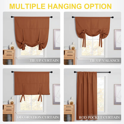 NICETOWN Thermal Insulated Short Shades Roman Curtains for Kitchen Tie Up Curtains for The Window Balloon Shades for Small Windows Halloween Decor, 52 x 45 Inch, Burnt Orange, 1 Panel