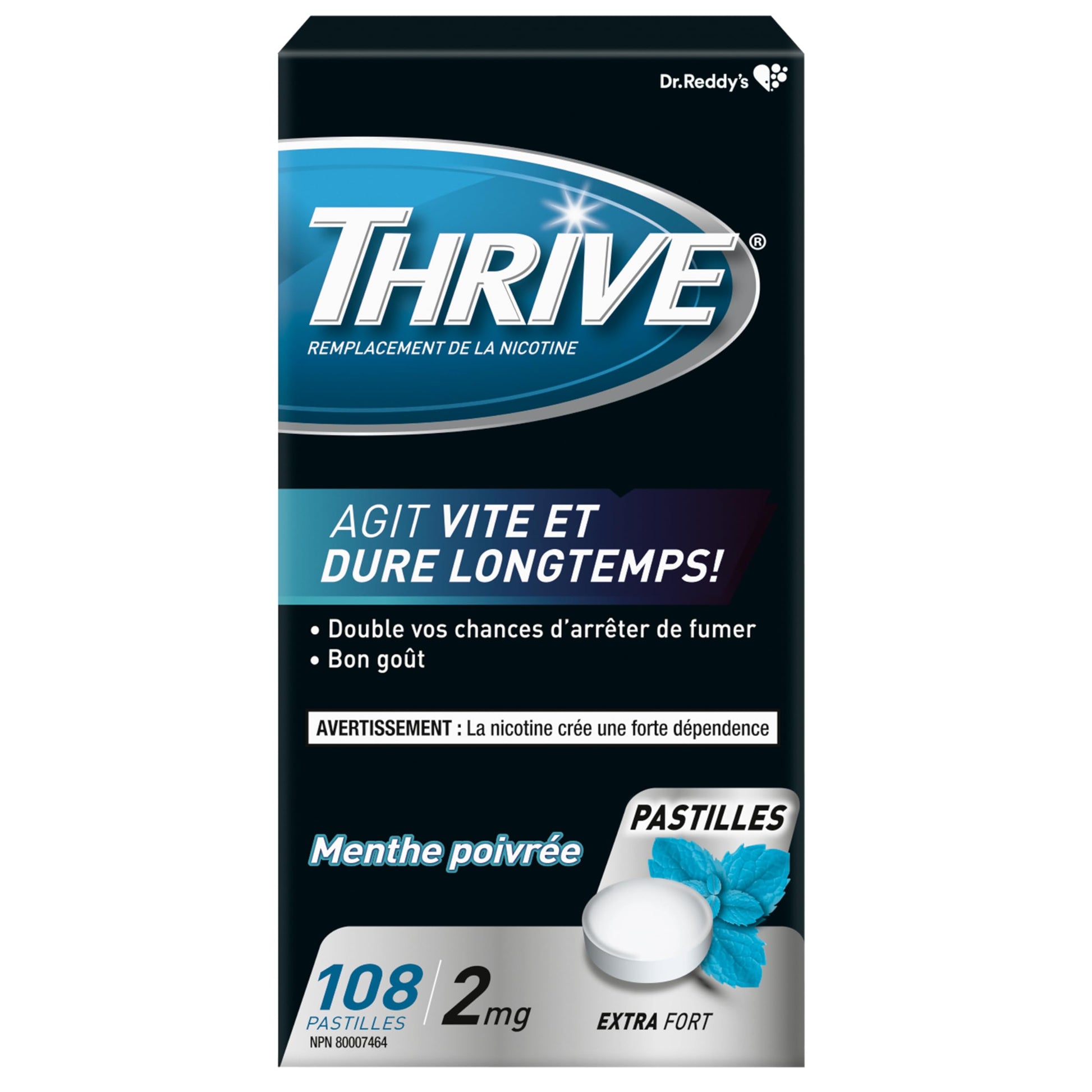 Thrive Nicotine Replacement Lozenges, 2mg Extra Strength, Peppermint, 108 Count - Available at All In One Marketplace Canada