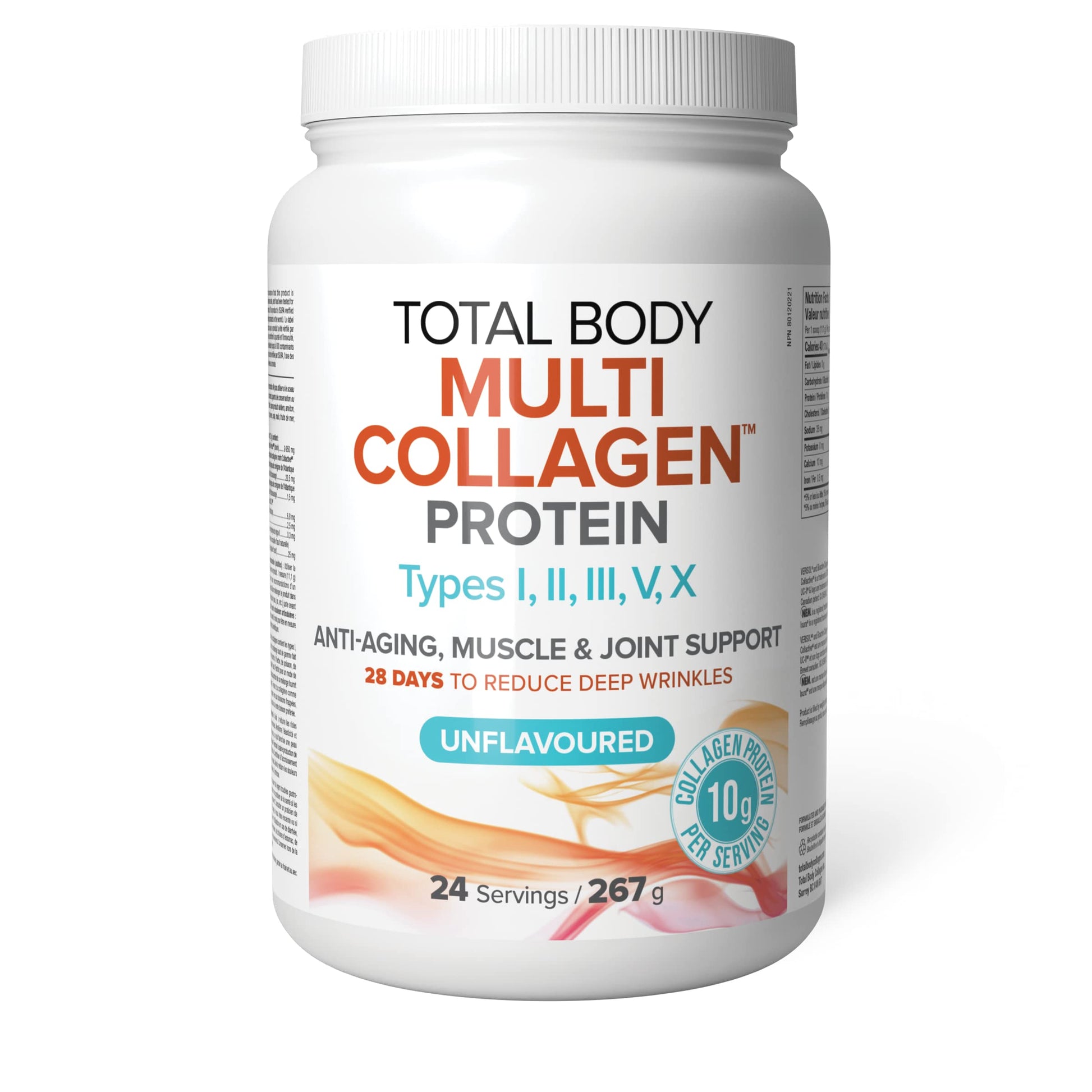 Natural Factors Total Body Multi Collagen Protein, 267g, Unflavoured, 10g of Hydrolyzed Collagen per Scoop, 24 Servings, Combines 5 Types of Collagen, Anti-Aging, Muscle & Joint Support, 28 Days to Reduce Wrinkles, Keto & Paleo Friendly, Proudly Canadian - Available at All In One Marketplace Canada