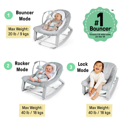 Ingenuity Keep Cozy 3-in-1 Grow with Me Vibrating Baby Bouncer, Seat & Infant to Toddler Rocker, Vibrations & Toy Bar, 0-30 Months Up to 40 lbs (Weaver)