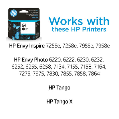 Original HP 64 Black Ink Cartridge | Works with HP ENVY Photo 6200, 7100, 7800 Series | Eligible for Instant Ink | N9J90AN