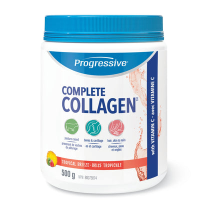 Progressive Complete Collagen Tropical Breeze, Canadian-Made, for Healthier Hair, Skin, Nails and Joints. Grass-Fed Non-GMO with Antioxidants, Hydrolyzed with Vitamin C for Best Absorption, 500 g Progressive