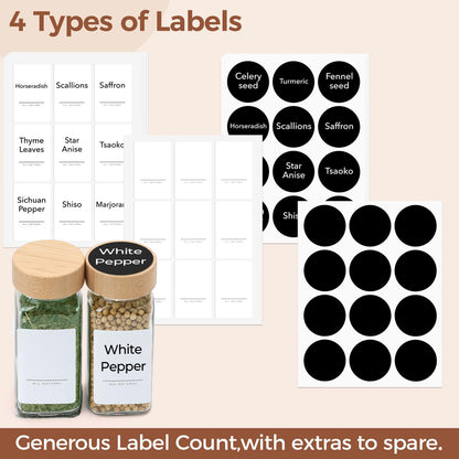 ComSaf 4oz 24Pcs Glass Spice Jars with Bamboo Lids, Empty Spice Containers with 93 Labels, Square Seasoning Containers Trial and Supplement Set, Small Seasoning Bottles for Salt, Herbs, Sugar, Pepper - Available at All In One Marketplace Canada