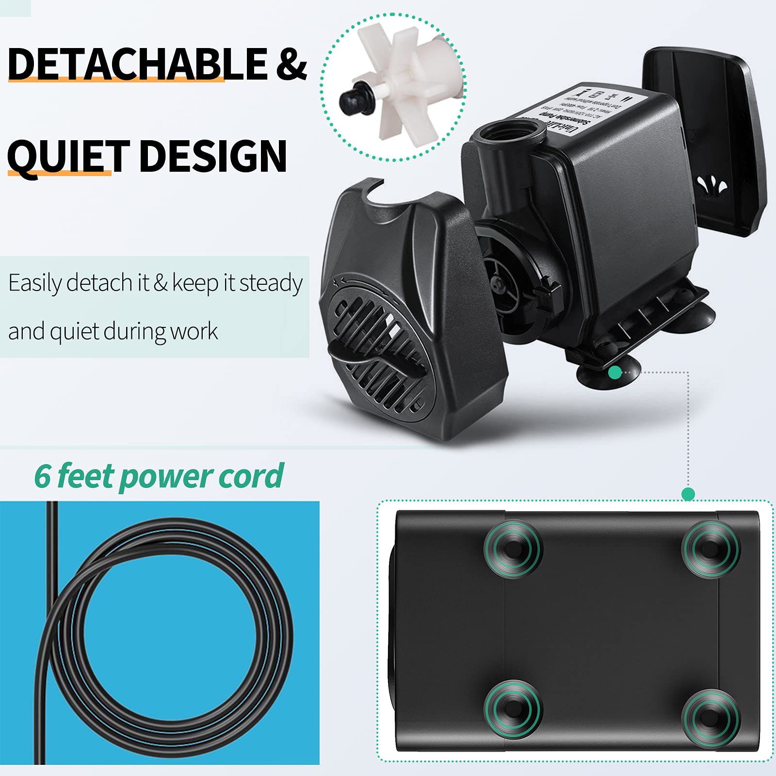 Pawfly 400 GPH Submersible Water Pump 25W 7ft. High Lift Quiet Pump with 6ft Power Cord for Fountain Aquarium Fish Tank