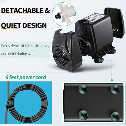 Pawfly 400 GPH Submersible Water Pump 25W 7ft. High Lift Quiet Pump with 6ft Power Cord for Fountain Aquarium Fish Tank