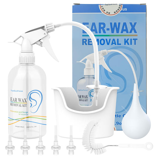 TopQuaFocus 500ml Earwax Remover Ear Cleaner Irrigation Tool Ear wax Removal Flushing System Earwax Cleaning Spray Bottles Ear Flush System for Adults & Kids (16.9oz) - Available at All In One Marketplace Canada
