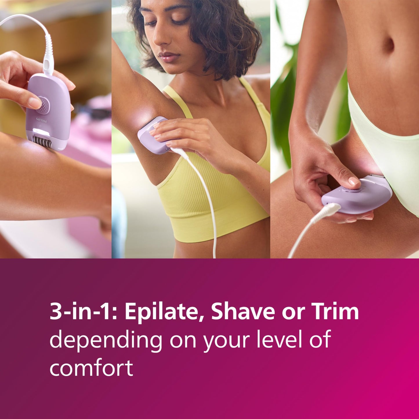 Philips Epilator Series 4000, 3-in-1 with Shaver and Trimming Attachments for Women, LED Light, 2 Speed Settings, 4 Accessories, BRE257/04 - Available at All In One Marketplace Canada