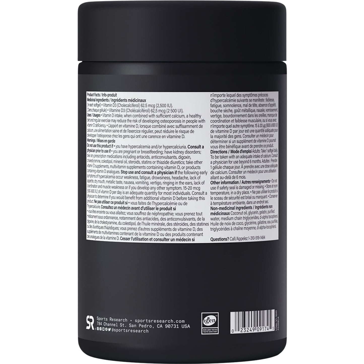 Sports Research® Vitamin D3 2500 IU with Coconut MCT Oil - High Potency Vitamin D Supplement for Immune & Bone Support - Non-GMO Verified, Gluten & Soy Free – 62.5mcg, 360 Liquid Softgels