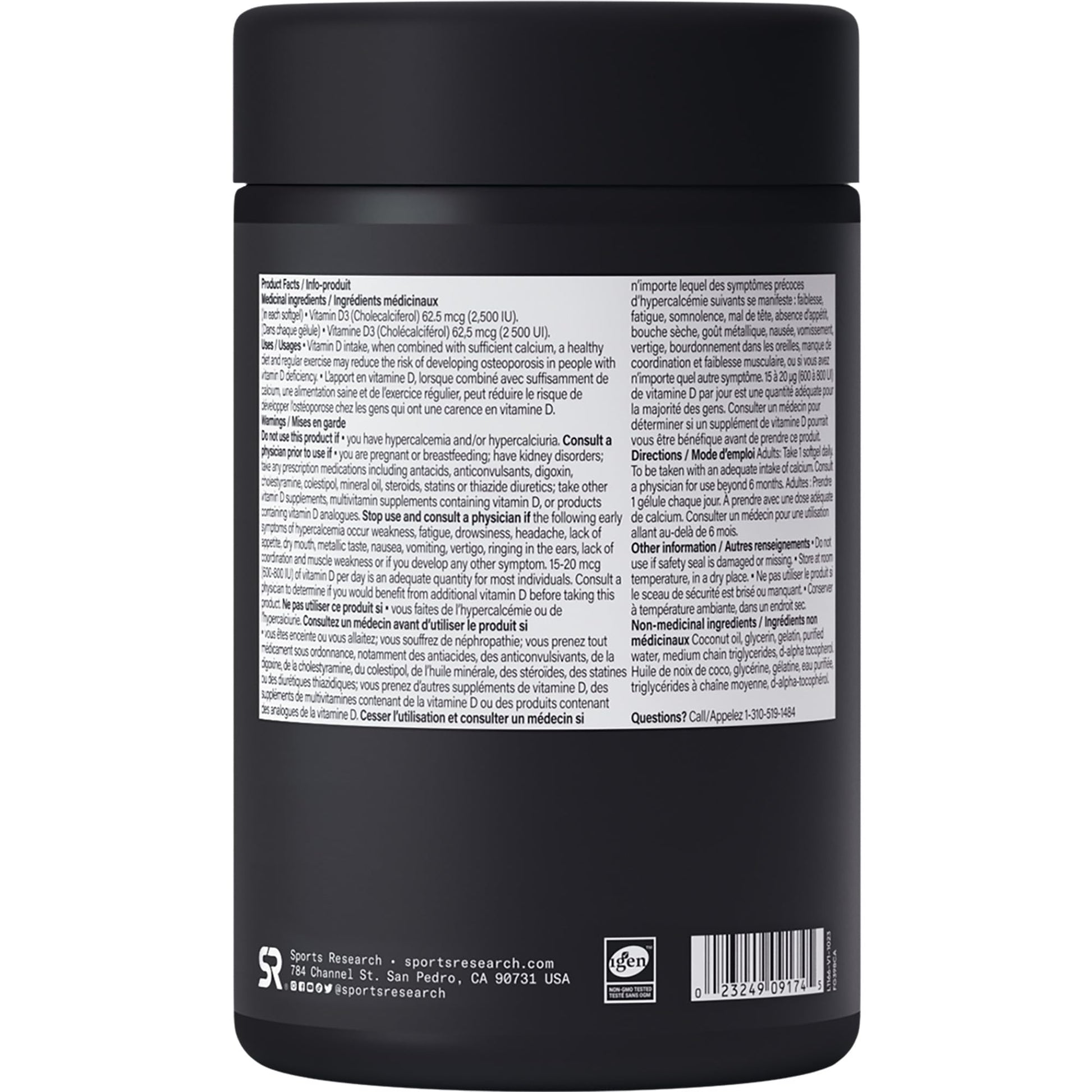 Sports Research® Vitamin D3 2500 IU with Coconut MCT Oil - High Potency Vitamin D Supplement for Immune & Bone Support - Non-GMO Verified, Gluten & Soy Free – 62.5mcg, 360 Liquid Softgels