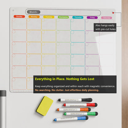 Magnetic Calendar for Fridge, Dry Erase Whiteboard Calendar Monthly Planner, 6-Week Layout, Easy to Clean, Extra-Thick Strong Magnetic Hold, Includes Dual-Magnet Markers & Eraser 43 x 33 cm