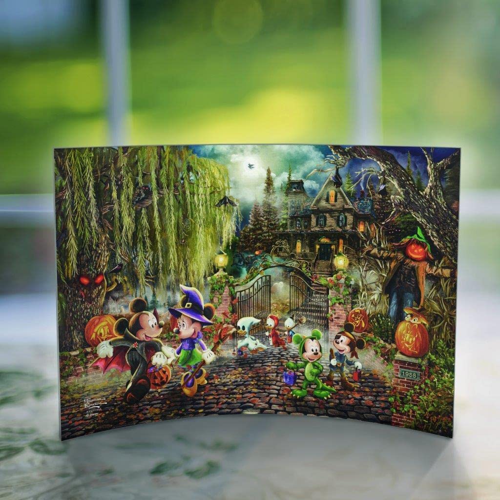 Disney – Mickey and Minnie Halloween Fun – Thomas Kinkade Studios - 10” x 7” Curved Acrylic Photo Print – Free Standing Décor – Officially Licensed Collectible