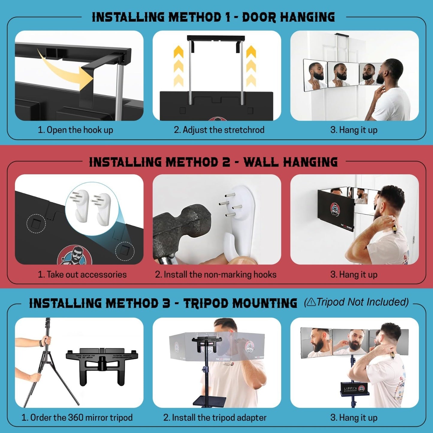 The 360 Mirror - 3 Way Adjustable Trifold Barber Mirror for Self Hair Cutting - Tri Fold Self Haircut System for Men and Women Braiding - Available at All In One Marketplace Canada