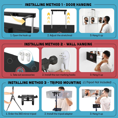 The 360 Mirror - 3 Way Adjustable Trifold Barber Mirror for Self Hair Cutting - Tri Fold Self Haircut System for Men and Women Braiding - Available at All In One Marketplace Canada