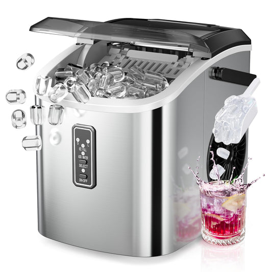 EUHOMY Ice Maker Countertop, 9 Cubes Ready in 6 Mins, 26lbs/24H, Self-Cleaning, Portable Ice Maker Machine with Carry Handle, Basket and Scoop, 2 Sizes of Bullet Ice for Home, Kitchen, Office - Available at All In One Marketplace Canada