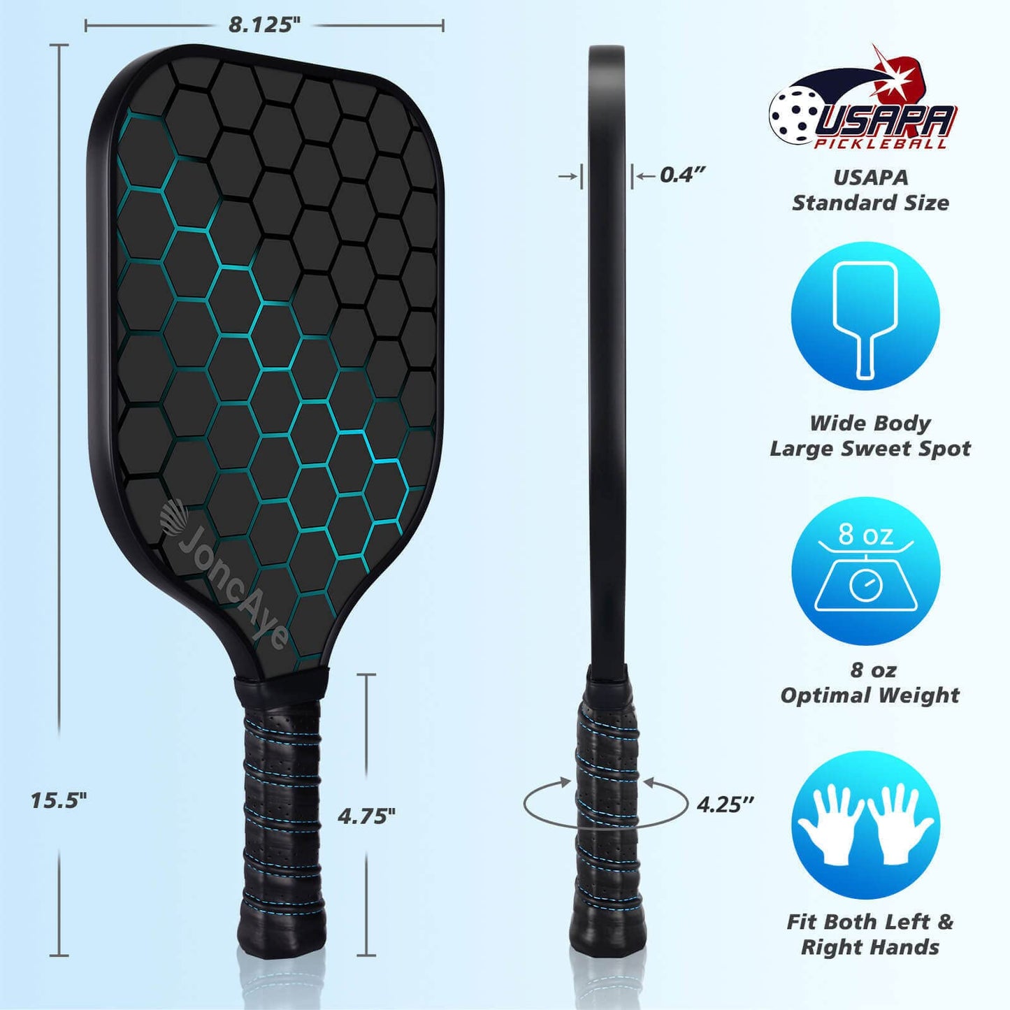 JoncAye Pickleball Paddles Set of 4 Rackets and Balls with Paddle Case, Lead Tape, Ball Bag, Carbon Fiber Pickle-Ball Raquette for Beginner | USAPA Approved Pickleball Equipment with Accessories
