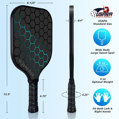 JoncAye Pickleball Paddles Set of 4 Rackets and Balls with Paddle Case, Lead Tape, Ball Bag, Carbon Fiber Pickle-Ball Raquette for Beginner | USAPA Approved Pickleball Equipment with Accessories