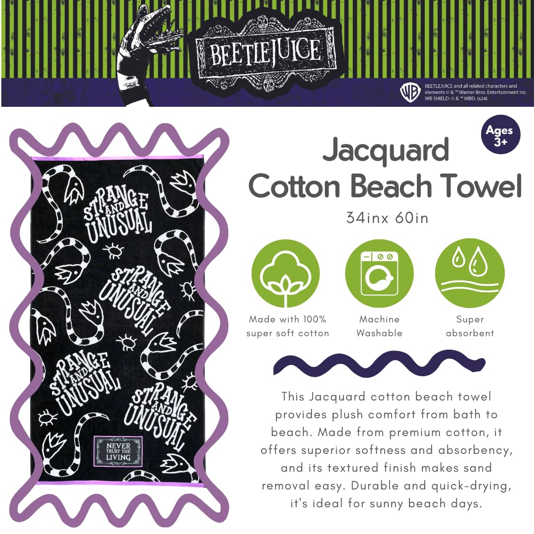 Serviette de bain/plage/piscine Franco Luxe Beetlejuice Halloween Goth, ultra douce, en coton jacquard surdimensionné, 163 cm x 86 cm (Produit sous licence officielle)