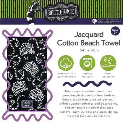 Serviette de bain/plage/piscine Franco Luxe Beetlejuice Halloween Goth, ultra douce, en coton jacquard surdimensionné, 163 cm x 86 cm (Produit sous licence officielle)